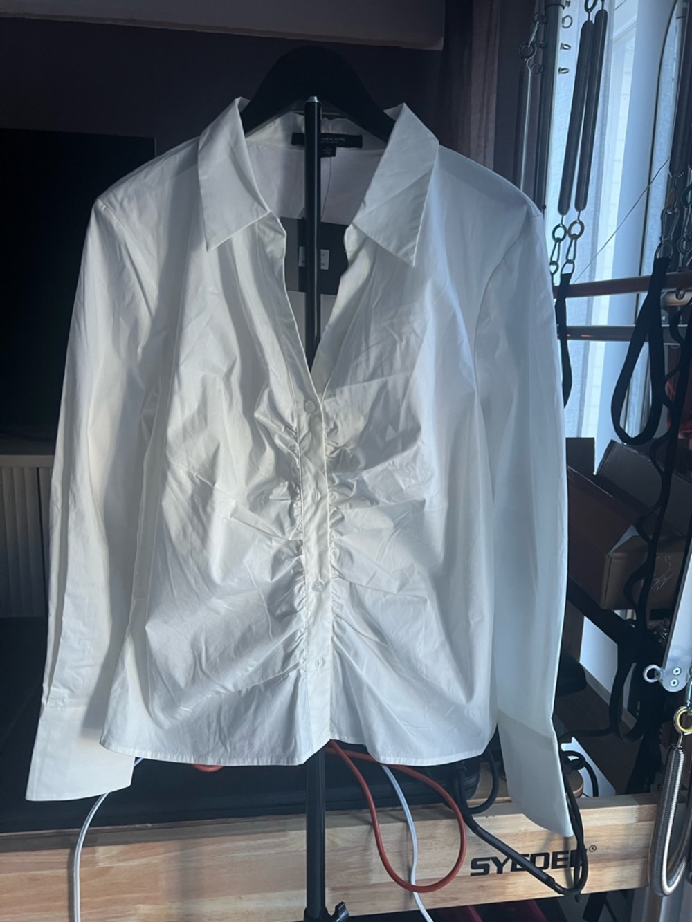 Marc New York White Ruched Front Button-Down Shirt